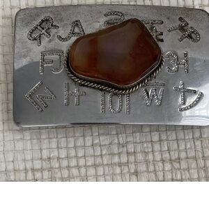 Classic Western Cowboy Belt Buckle Agate Vintage 70s USA